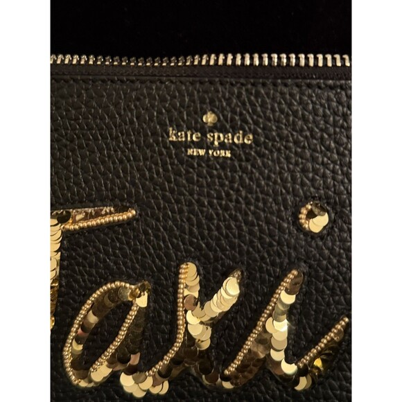 NWT Kate Spade Black Pebble Leather With Pearl & Gold Stud  NWT Kate Spade Black Pebble Leather Embellish Applique TaxiCab Wristlet Purse